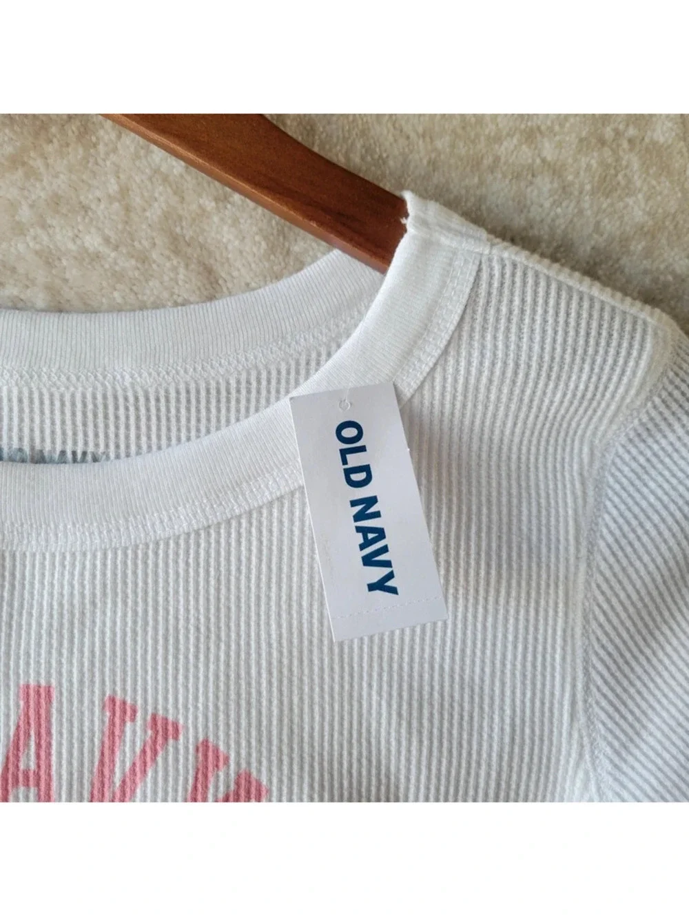 Old Navy Thermal Shirt Girls Large 10-12 White Pink Long Sleeve NWT